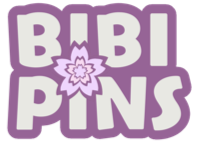 An icon that reads “BIBIPINS” in white with a purple outline. BIBI is on top of PINS  with a Sakura flower in the middle between the “I"s